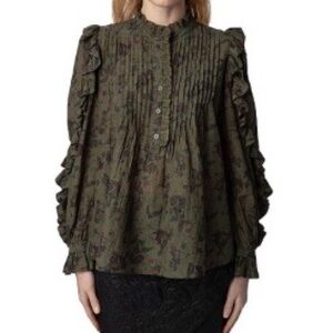 Zadig & Voltaire Olive Floral “Timmy” Blouse